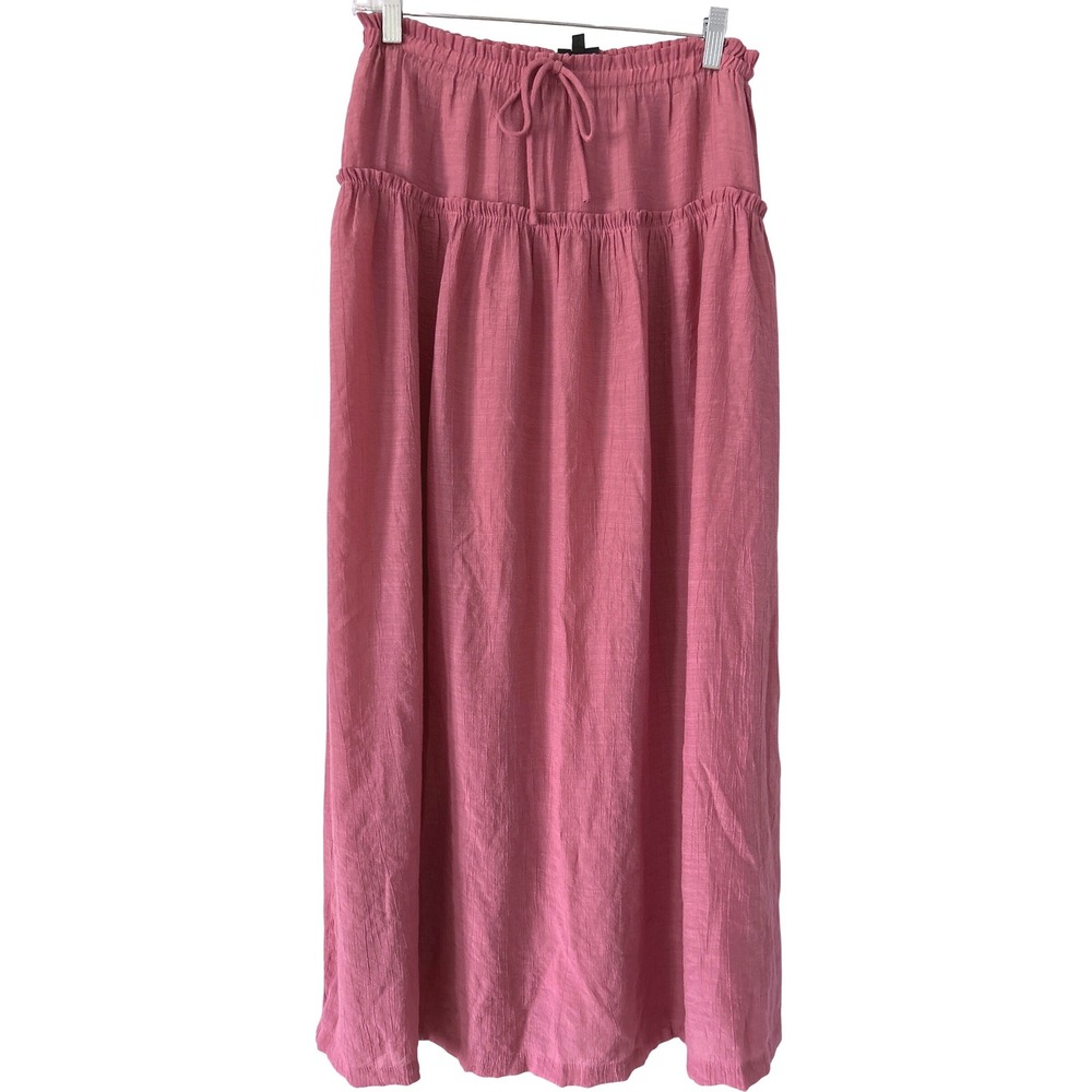 Bobeau Womens Dusty Rose Pink Crinkle Tiered Maxi Skirt Small Elastic Waist Boho